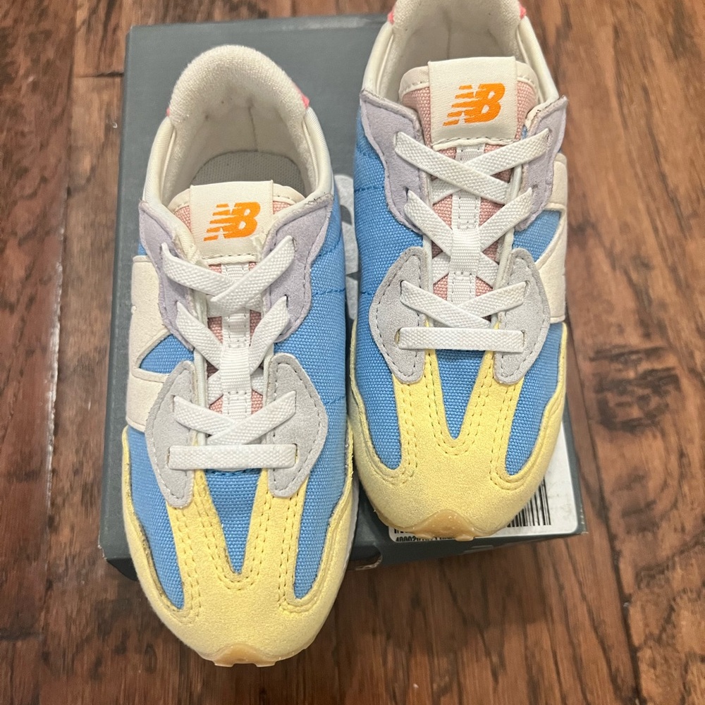 New Balance 327 Kids' Sneakers in Blue, Yellow, and Peach